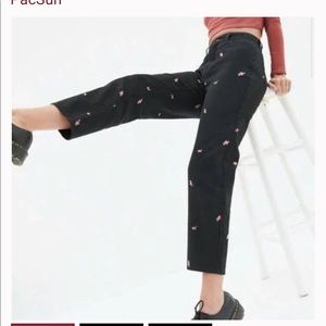 Pacsun black high rise straight leg jeans with embroidered roses